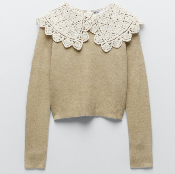 Zara Crochet Pilgrim Collar Cropped Sweater - Picture 2 of 11